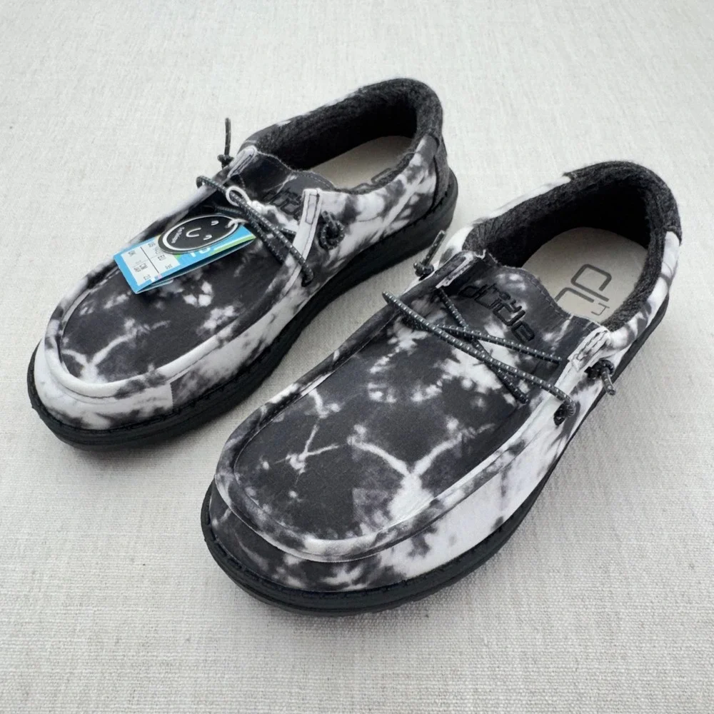 Hey Dude Wally Thunderstruck Tie Dye Black White Youth Loafers Shoes Y4 L5